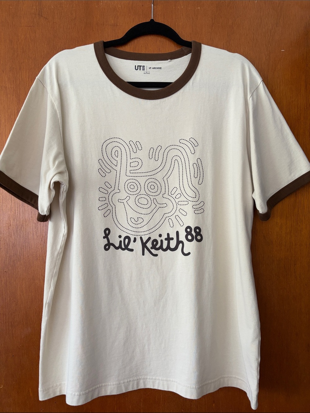 Uniqlo Cream Short Sleeve Tee with Brown Trim & Graphic - Lil' Keith 88